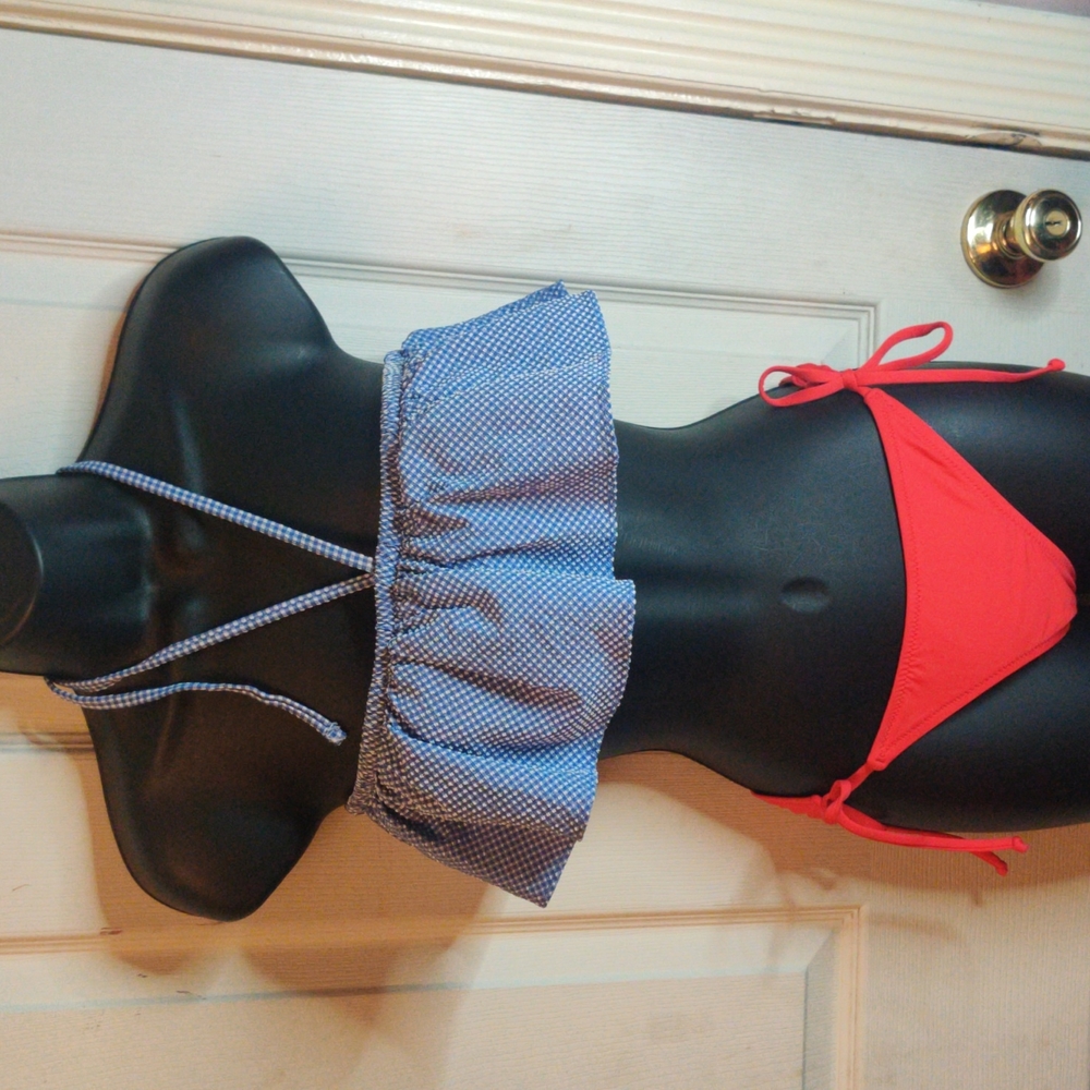 J. Crew Blue White Gingham Ruffle Bikini Top Beach Swim Summer Resort